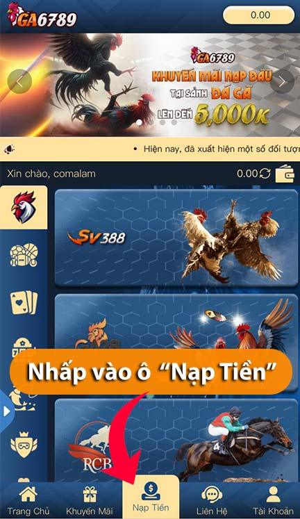 Nhấp vào ô Nạp Tiền